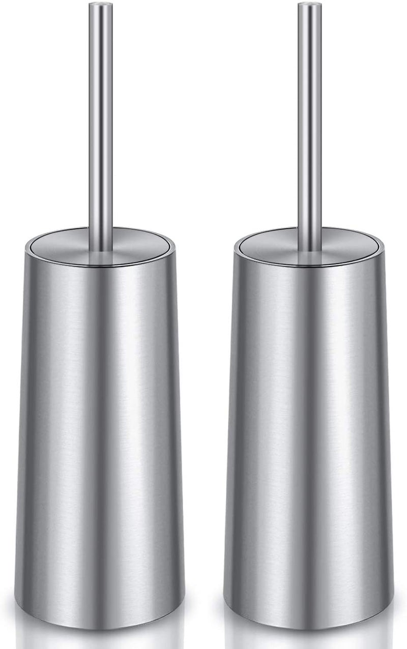 Wsedor Toilet Brush and Holder, 2 Pack Toilet Brush Stainless Steel, Toilet Bowl Brush for Bathroom Toilet-Ergonomic, Elegant,Durable (Silver) - Image 1
